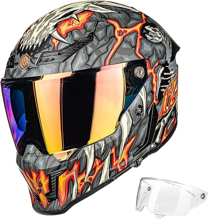 ILM Motorcycle Helmets for Adult Men Women Full Face DOT ECE Powersports Dual Visor Street Racing Helmet with Pinlock Cascos para Motos Model MF509 (Day1 Orange, L)