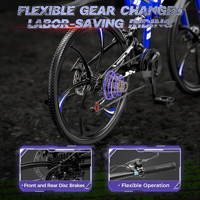 26 inch Folding Mountain Bike, Carbon Steel Frame and 21 Speed, Double Disc Brake and Dual Suspension Folding Bike for Adults/Men/Women, Easy Assembly Bicycle
