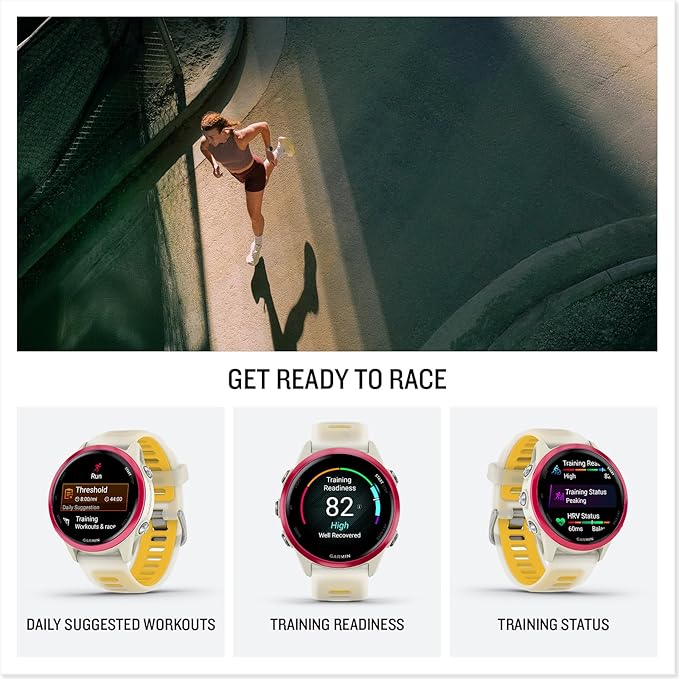 Garmin Forerunner 570 42mm GPS Running Smartwatch, Raspberry | Advanced Training & Recovery, Sleep Coach, Heart Rate, Download Music, Up to 10 Day Battery | Signature Series Power Bundle