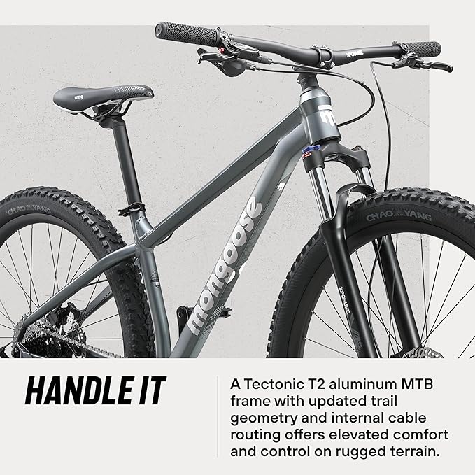 Mongoose Switchback Mountain Bike for Men and Women, 8 to 10-Speed Drivetrain with Trigger Shifters, 27.5 to 29-Inch Wheels, 15.5 to 17.5-Inch Frame