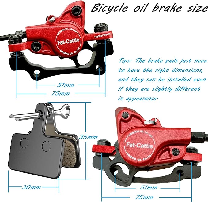 Bike Hydraulic Disc Brake Set with 160mm Rotors,For Mountain Bike e-Bike Fat Bike Road Bike(Right Front Brake& Left Back Brake) (Red)