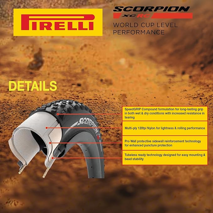 Pirelli Scorpion XC RC Yellow Label (29 x 2.4) Peak Performance for Demanding XC Racing SmartGRIP Compound ProWALL Technology Versatile Tread Design (1 Tire)