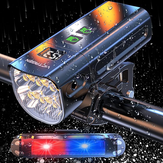 Victagen Bike Light 12000lm Bike Lights for Night Riding, Waterproof Lights for bike Rechargeable Front Bike Headlight and Taillight, High & Low Beam, 10000mAh ultra long endurance bike lights