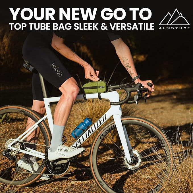 ALMSTHRE Top Tube Bag 8'' x 2'' x 3'' | Waterproof, Secure & Stable – Universal Bike Storage with Versatile Mounting – Fits Essentials | Adventure-Ready Cycling Gear