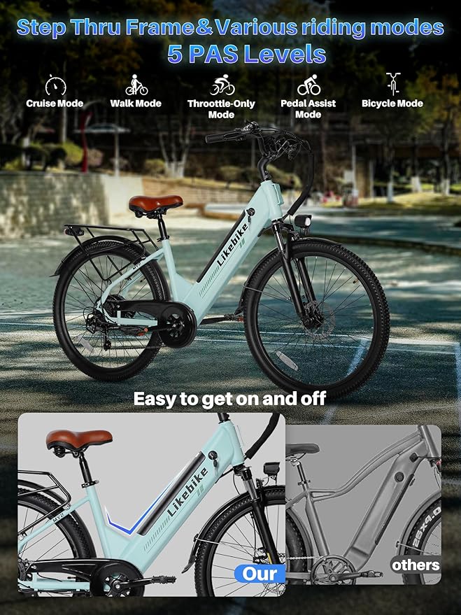 Likebike MY2 Electric Bike for Adults 1500W, Electric Bicycle for Women, 48V Removable Battery Max 85Miles 28MPH, 26in Fat Tire Electric Bike with 7 Speed, Commuter Ebikes for Men