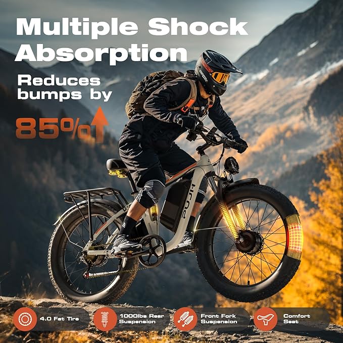 Electric Bike, 52V 25Ah 4000W Dual Motors, 24" Fat Tires Adult, 38mph Up to 110 Mile Range, Full Suspension, Hydraulic Brakes Class 3 Ebike, for Off-Road Mountain Riding Adventures