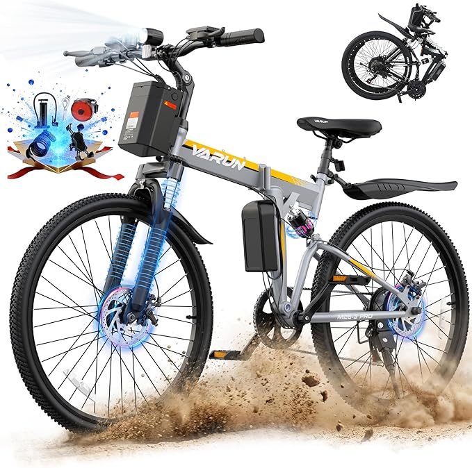 VARUN Folding Electric Bike for Adults - Peak 750W Motor 26" Ebikes, Foldable Electric Bike with 48V Longe Range Battery, Up to 20+MPH 50 Miles, 7-Speed Gears & Dual Hydraulic Suspension