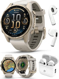 PlayBetter Garmin Fenix 8 AMOLED Sapphire (43mm, Soft Gold/Dark Sandstone) Multisport GPS Smartwatch Bundle - 1.3” Touchscreen, Built-in LED Flashlight Wireless Running Earbuds