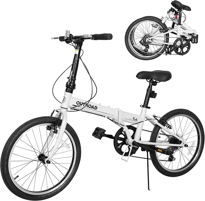 20 inch Folding Bike, 7-Speed Lightweight Foldable Bicycle,Compact Commuter City Bike with Adjustable Stem&Seat,Portable Collapsible Bike for Adults/Men/Women,White,Pink,Black,Blue