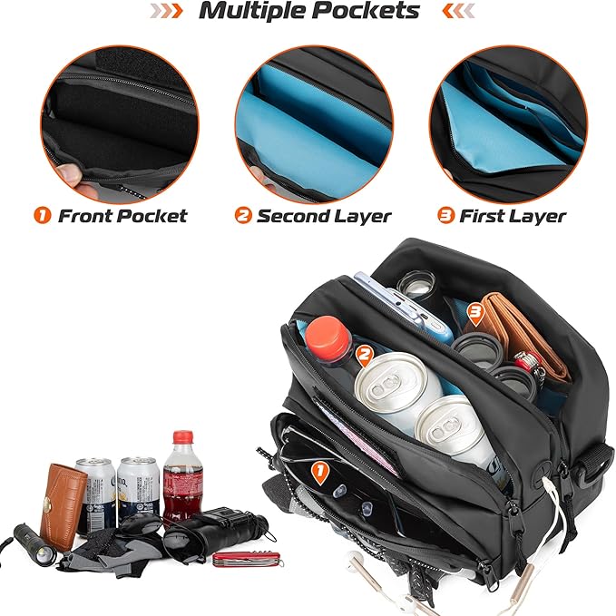 Double-Layer Motorcycle Handlebar Bag, Waterproof Bicycle w/ USB Charge Hole & Shoulder Strap, Motorbike Storage Accessory Pouch for Cruiser Softail Dyna Sportsters (HD03301)