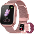Smart Watch for Women Men- 1000mAh Battery Answer/Make Call, Fitness Step Tracker Watch with Sleep Monitor/Activity Counter/110+ Sport Mode for Andriod iPhone iOS Compatible - 3 Straps, Pink
