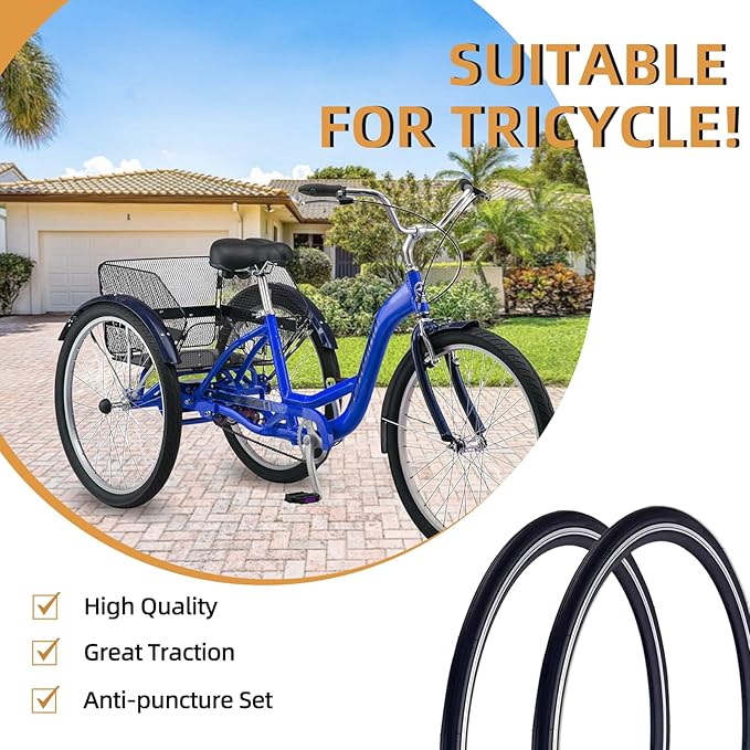 700x25C/700x28C Road Bike Tire and Inner Tube Set with 2 Levers,Puncture-Resistant Bicycle Replacement Accessories,Compatible with Mountain City Commuter Hybrid Riding,48mm Valve