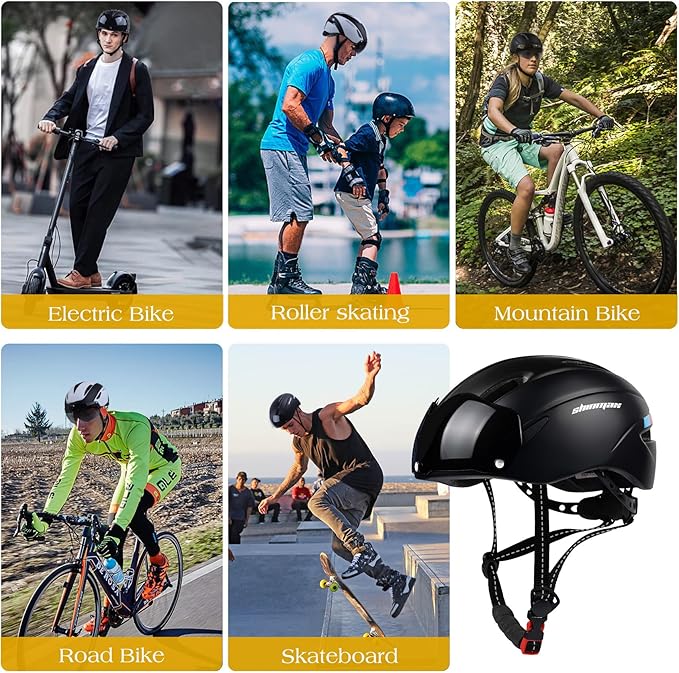 Shinmax Bike Helmet for Men Women, Bicycle Helmet with Detachable Magnetic Goggles Adjustable for Adult Road Biking Mountain Cycling Helmet