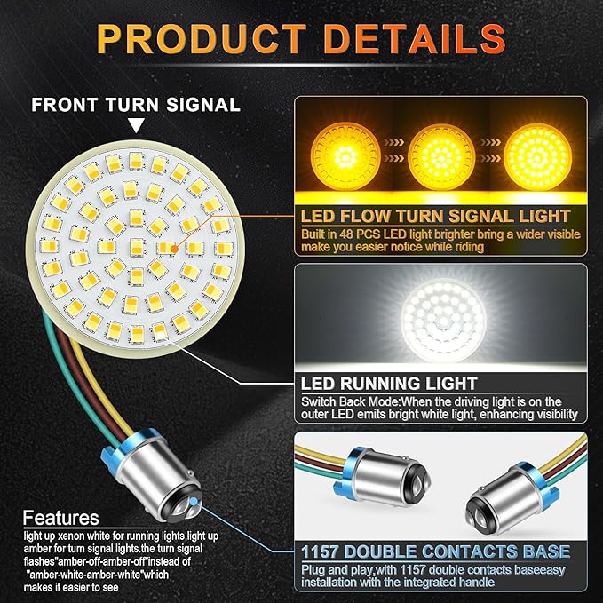 LivTee Extremely Bright Front Turn Signals & Running Switchback LED Lights Panel with 1157 Base Compatible for Harley Dyna Street Glide Road King, Motorcycle Accessories, White/Amber