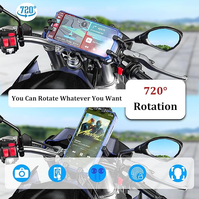 Motorcycle Phone Mount with Vibration Dampener & Secure Lock, [Size Adjustable] [Larger & Thicker Phones Friendly ] Handlebar Cellphone Holder for ATV Scooter for 5.7''-8.5'' Smartphone