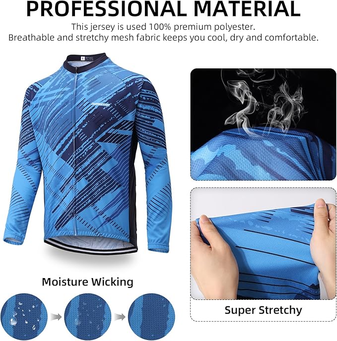 Men's Cycling Bike Jersey Long Sleeve - Moisture Wicking, Breathable, Quick Dry Biking Shirt Full Zipper