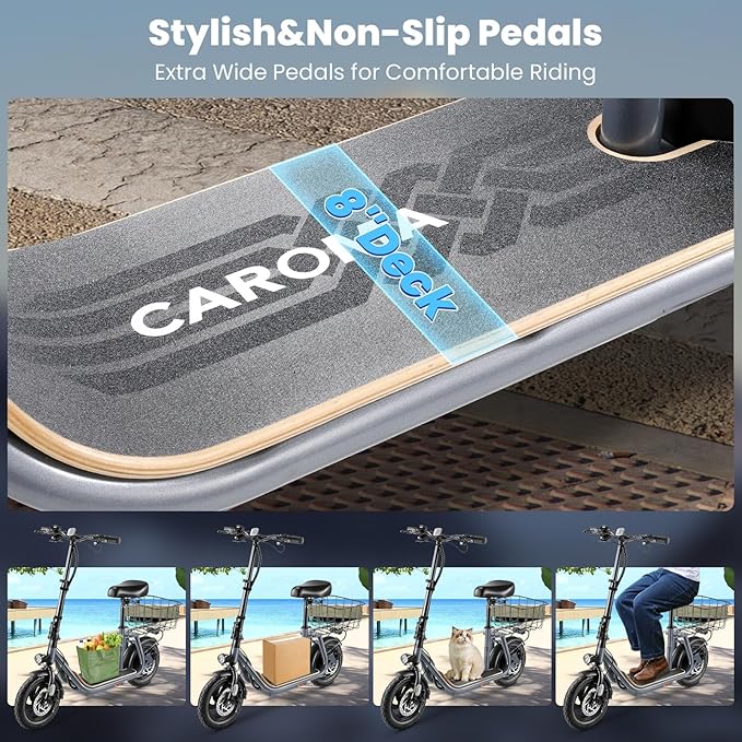 Caroma Peak 1200W/800W Electric Scooter with Seat, 30 Miles Max Range, Electric Scooter Adults, Up to 20MPH Foldable Escooter with Basket,Key Start Adjustable E-Scooter