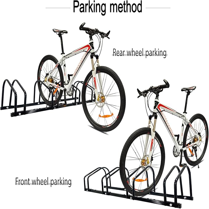 XINYI Bike Rack Floor, Bike Stand Garage, Indoor/Outdoor Bike Rack Garage,22-28" Wheel Stand, Max. Tire Width 2.1", Front/back Bike Stand For Mountain, Road and Kids Bikes for 4 Bikes