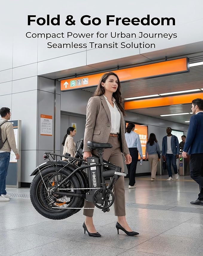 Folding Electric Bicycle for Adults - 750W High Power Motor, 16"/20" Fat Tire E-Bike, Long Range 48V 13AH/25Ah Battery, LCD Screen, Disc Brakes, Adjustable Seat & Handlebar