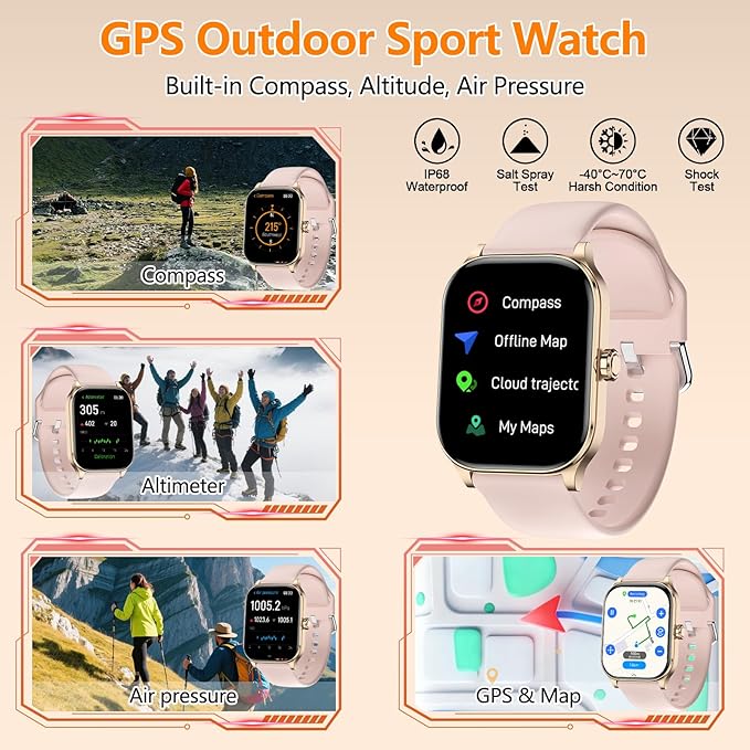 Smart Watch for Women Men with Text and Call, 2026 New AI Smartwatches with Heart Rate/SpO2/Sleep/Stress Monitor, 100+ Sports Modes, GPS Fitness Watches Compatible with iOS/Android (Pink, 1.96”)