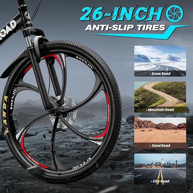 26" Foldable MTB – 21-Speed Full Suspension, High-Carbon Steel Frame, Dual Disc Brakes & Quick-Release Tires – Adults & Teens (Black)