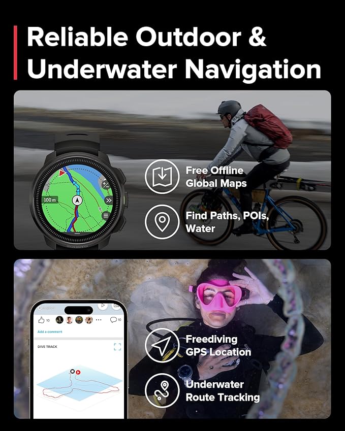 SUUNTO Ocean Dive Computer, GPS Multisport Watch for Training, Underwater Route Tracking & Wireless Tank Pressure Monitor, AMOLED Touchscreen, Dualband GNSS, Offline Map, 26D Battery Life, All Black