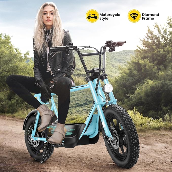 Caroma Peak 1200W/1000W/800W/500W Electric Scooter with Seat,16"/20" Fat Tire Ebike All-Terrain,Max 30Miles&20MPH Electric Scooter Adults,Electric Motorcycle Adults with Storage Basket for Cargo&Pets