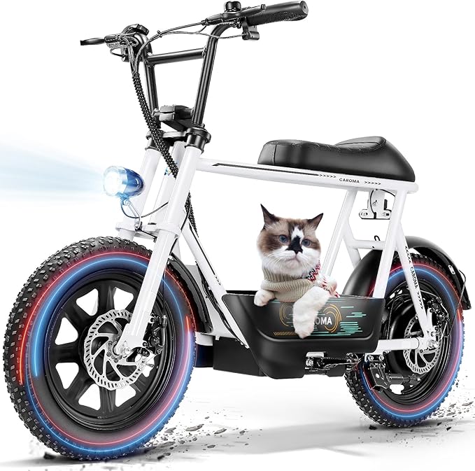 Caroma Peak 1200W/1000W/800W/500W Electric Scooter with Seat,16"/20" Fat Tire Ebike All-Terrain,Max 30Miles&20MPH Electric Scooter Adults,Electric Motorcycle Adults with Storage Basket for Cargo&Pets
