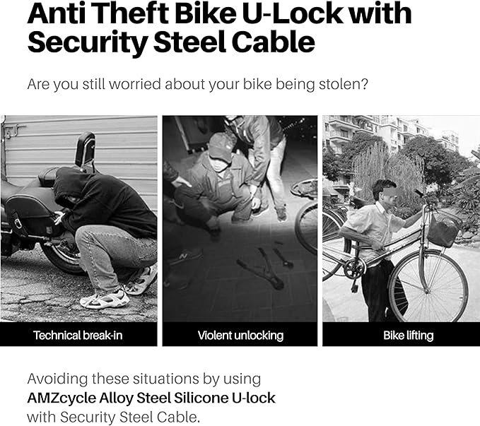 Heavy-Duty U Lock for Bike & E-Bike – Anti Bolt Cutter Steel Bike Lock with Frame Mount, Secure Urban Commuter Bicycle Lock, Includes Steel Cable for Wheel Security
