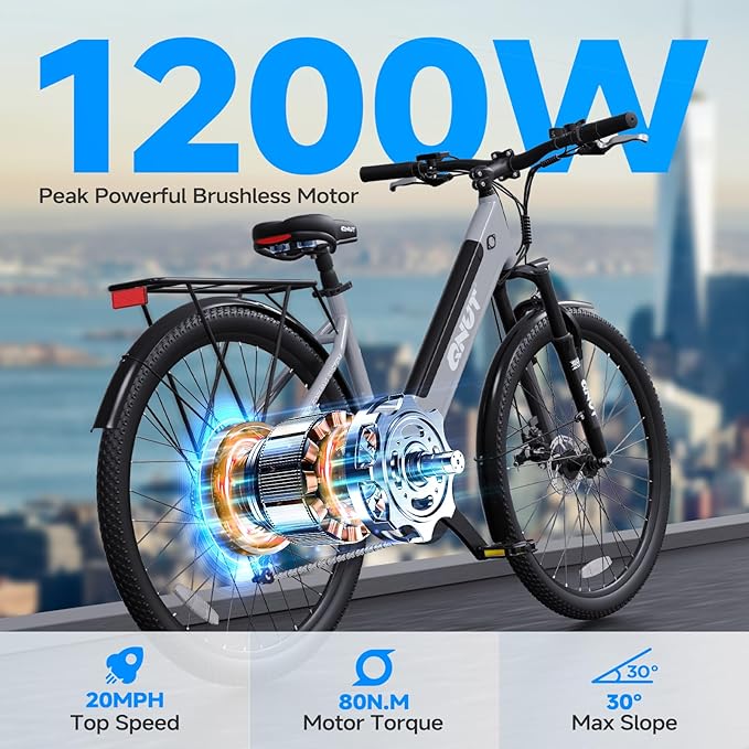 Electric Bike for Adults, 1200W Peak Commuter Ebike with 48V Built-in Battery 26" City Step Through E-Bike 7-Speed 65Miles 20Mph Urban Electric Bicycles for Women Men Teens
