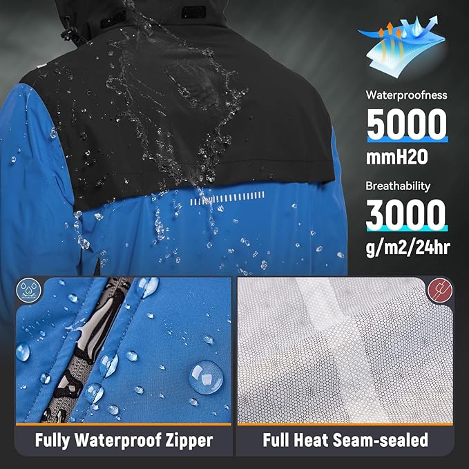 baleaf Men's Rain Jacket Waterproof Windbreaker Raincoat Running Cycling Hiking Gear Hood Lightweight Reflective Packable
