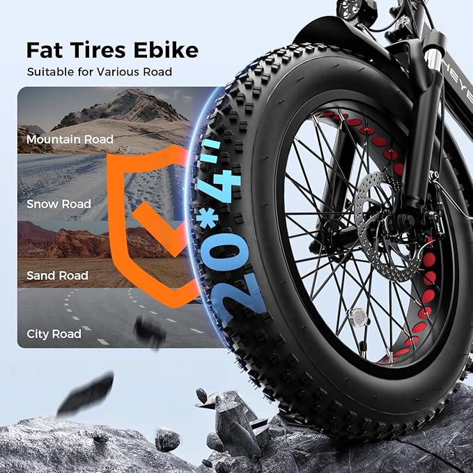 Heybike Mars 2.0/3.0 Foldable Electric Bike, UL2849 Certified, 70+Miles Long Range, 1400W/1800W Peak Motor 32MPH, 624WH Removable Battery, 20"*4 Fat Tire Ebike for Snow, Commute, Full Suspension