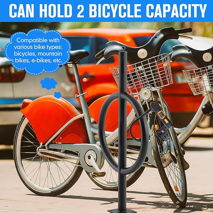 2 Pack 2 Bike Capacity Post and Ring Bike Rack Commercial Bicycle Rack 35" L Heavy Duty Galvanized Steel Bicycle Organizer Ground Parking Stand for Outdoor Garages Streets Yards Sidewalks