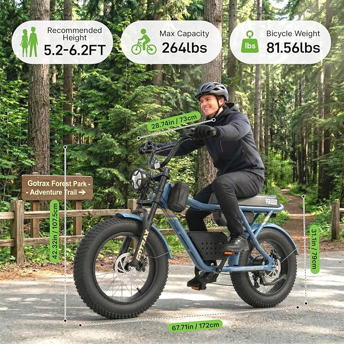 Gotrax R7 Electric Bike for Adults, 750W Motor, 25mph, Max 45-Mile Range, 20" Fat Tire, UL Certified, 48V Removable Battery, Oversized Padded Seat, Basket&Frame Bag, Easy Assembly for City&All-Terrain