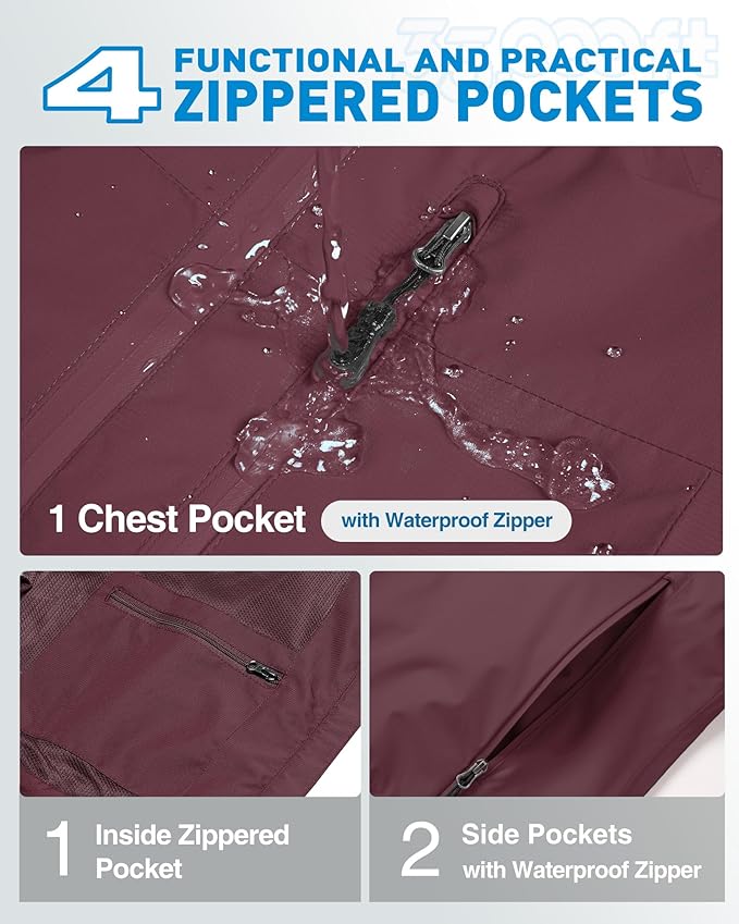 33,000ft Packable Rain Jacket Women Lightweight Waterproof Raincoat with Hood Cycling Bike Jacket Windbreaker