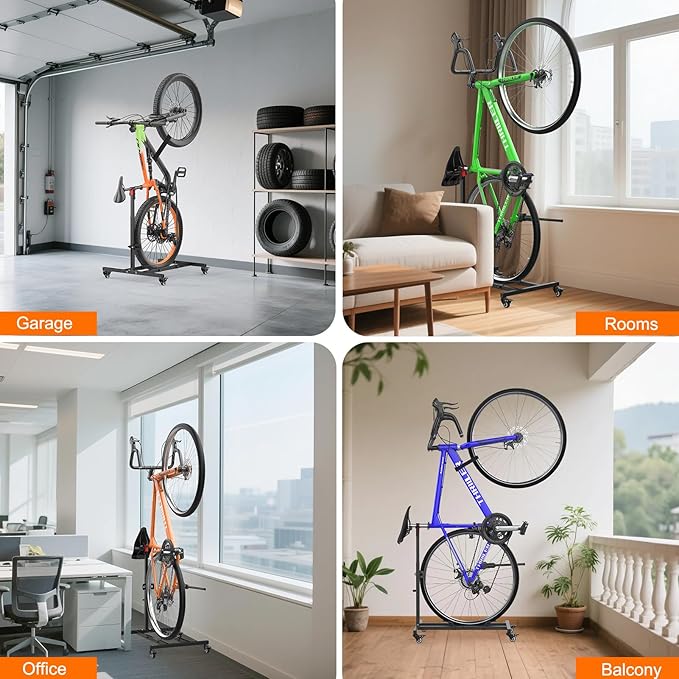 Vertical Bike Stand,Freestanding Space-Saving Bike Rack with Adjustable Height for Wheels Sizes up to 29”,Indoor Bike Storage Rack for Garage & Apartment, Upright Bicycle Floor Holder for MTB Road Bike
