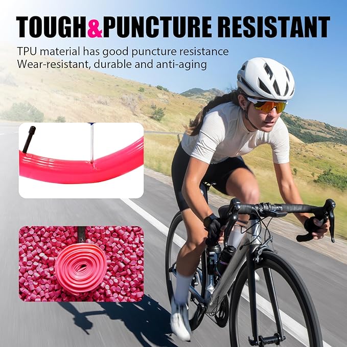 Ridenow 4-Pack Bike Inner Tube for 700/18C-28C, 700/18C-32C with 65/85 mm Metal &TPU Presta Valves for Road Bikes, Super Light Puncture Resistant Bicycle Inner Tube(Include Patch Repair Kits)