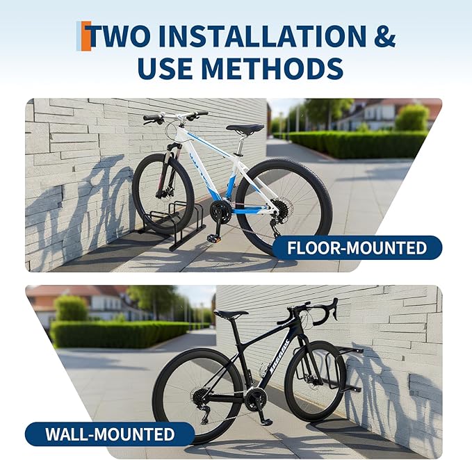 Garvee Bike Floor Stand, Wall-Mounted Bike Parking Rack for 22–28 in Wheels, Indoor Outdoor Bicycle Storage Stand, Fits Up to 2 in Tire Width