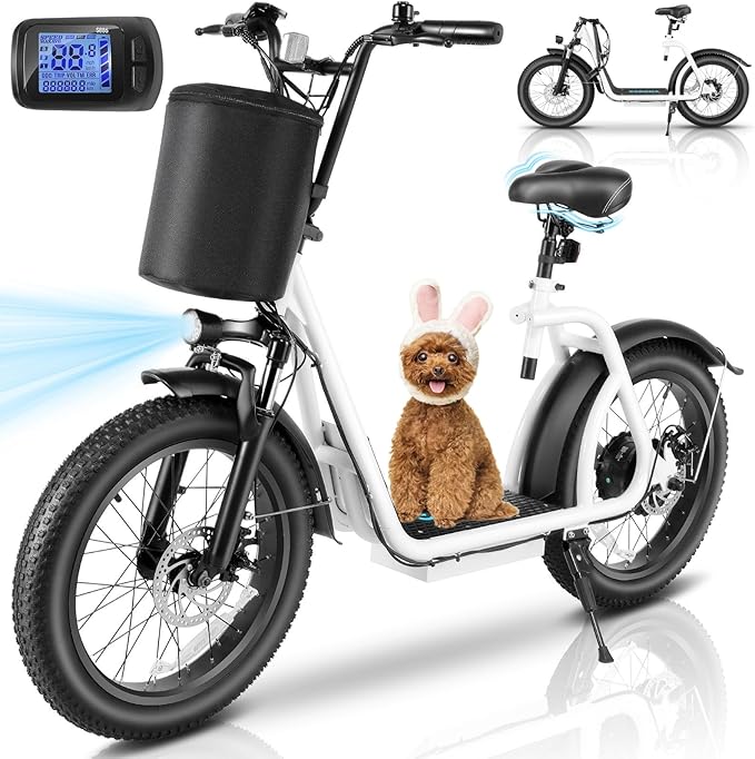 Caroma Electric Scooter with Seat for Adults, 800W Peak Motor, 20MPH & 30Miles Long Range, 20" Fat Tire Commuter E-Scooter with Basket for Grocery, Pets, and Daily Commute