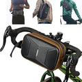 Bike Handlebar Bag, EVA Waterproof Bike Front Bag, 3.2L Bicycle Frame Storage Bag Waist Shoulder Bag, Bike Pouch for Road Mountain Bicycle Cycling Travel Hiking (Brown)