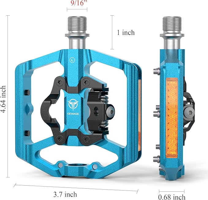 Mountain Bike Pedals with Reflector- Dual Function Plat & Clipless Pedals, Bicycle Pedal 9/16”Compatible with SPD - 3 Sealed Bearings Bicycle Platform Mountain Pedals