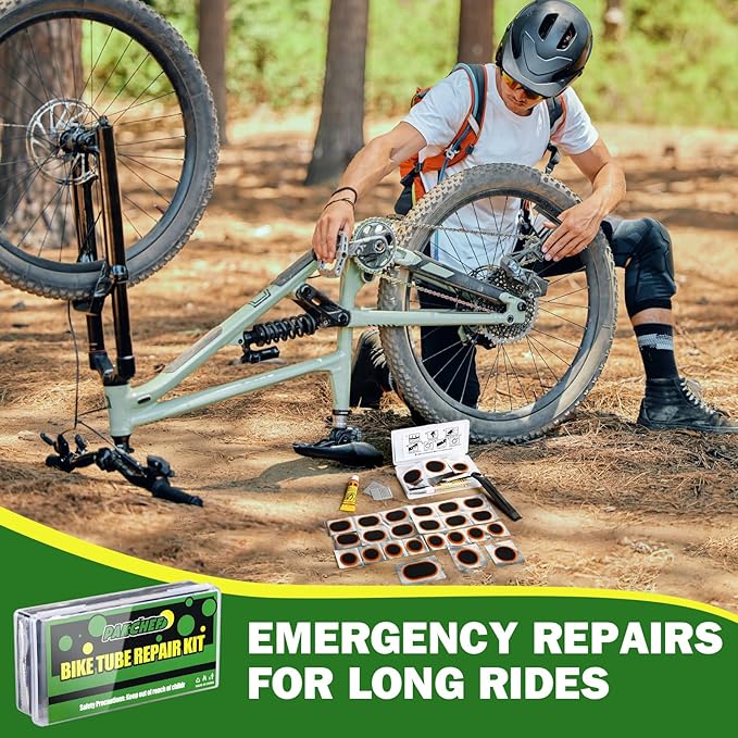 Bike Tube Patch Kit with Vulcanizing Patches - Assorted Sizes, Portable Bicycle Tire Repair Patches for Road, Mountain Bike, Scooter & Ebike Emergency