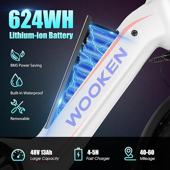 Wooken Electric Bike for Adults, Peak 1000W Motor Ebike,20"x4.0" Fat Tire Electric Bike,48V 624WH Removable Lithium-ion Battery,Up to 60 Miles,Step-Thru Electric Mountain Bike,SGS Certified to UL 2849