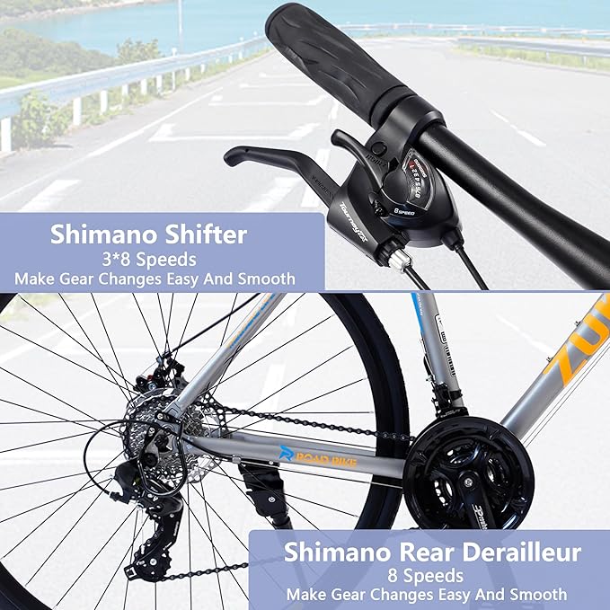 24 Speed Road Bike, 700C Wheel Hybrid Bike with Double Disc Brake and Lightweight Aluminum Alloy Frame, Comfortable City Bicycle for Adult Men Women