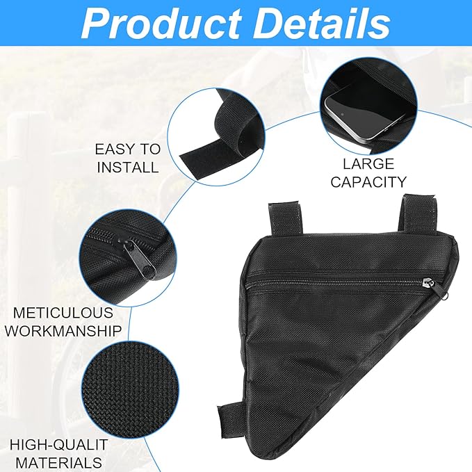 2PCS Bike Frame Bag Black Waterproof Mountain Bicycle Bag Small Bikes Top Tube Pouch for Road and Mountain Bikes Lightweight Cycling Storage Bags