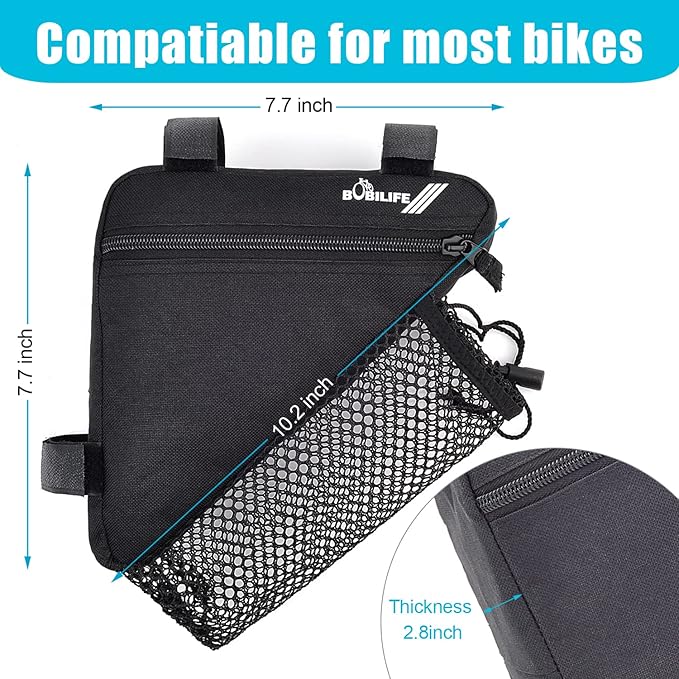 Bike Triangle Frame Bag with Bottle/Mini Speaker Holder - Bicycle Cycling Storage Triangle Top Tube Front Pouch Saddle Bag for Road and Mountain Bikes (Bag Only)