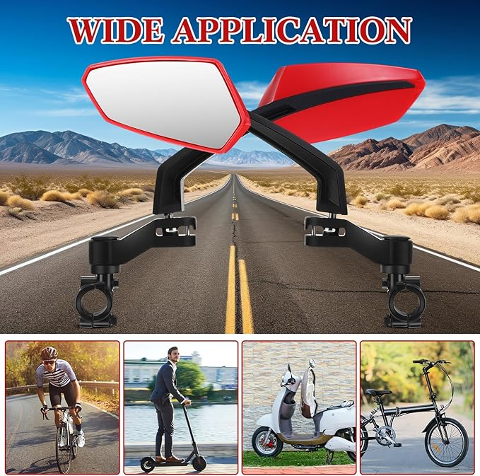 Hestya 1 Pair Handlebar Bike Mirror 360° Rotatable and Adjustable Universal Fit Rearview Bicycle Mirrors Glass Lens Safe Cycling Accessories for Scooter, E-bikes, Mountain Bikes, Road Bicycles
