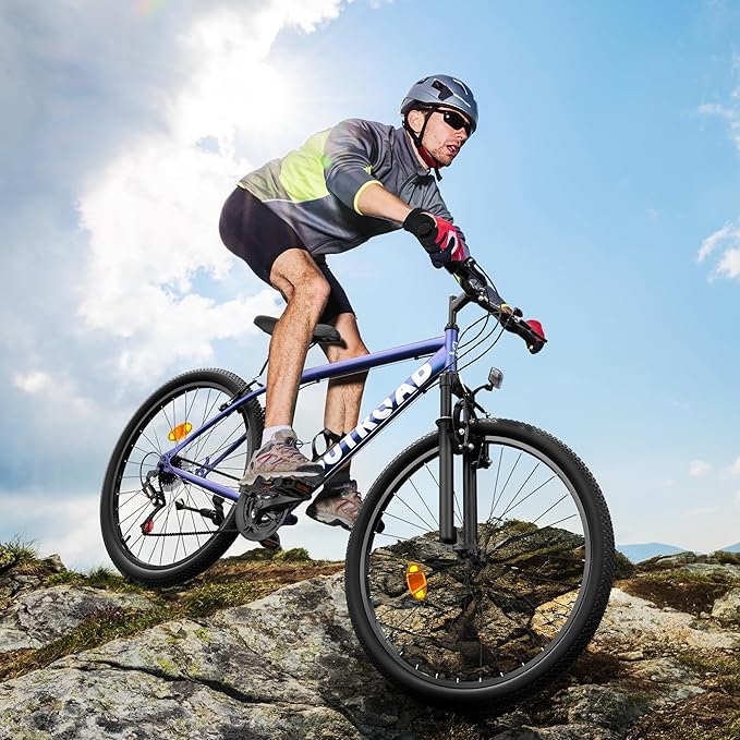 26" Mountain Bike, 7-Speed Lightweight High-Carbon Steel Frame, V Brakes & Front Suspension - Adjustable Ergonomic Seat for Men & Women(Quick Assembly, Multiple Colors)
