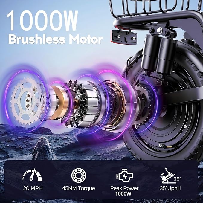 Electric Scooter with Seat for Adults,1000W Peak Power, 35-Mile Range, 20MPH, 14" Tires, Foldable Commuter E-Scooter with Basket for Pets Dogs and Items, 330lbs Max Load.UL 2272