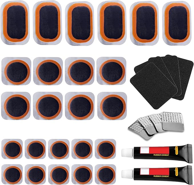 Bike Tire Repair Kit Inner Tube Puncture Patch with Vulcanizing Patches,Glueless Patchs,Metal Rasp,Lever,Sandpaper,Portable Storage Box for Motorcycle,BMX Cycling, Inflatable